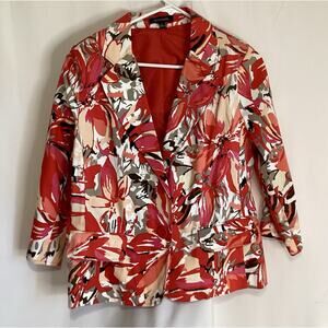 Spring Fresh Floral Blazer – Size L 3/4 Sleeve –Red, Black Gray, preppy